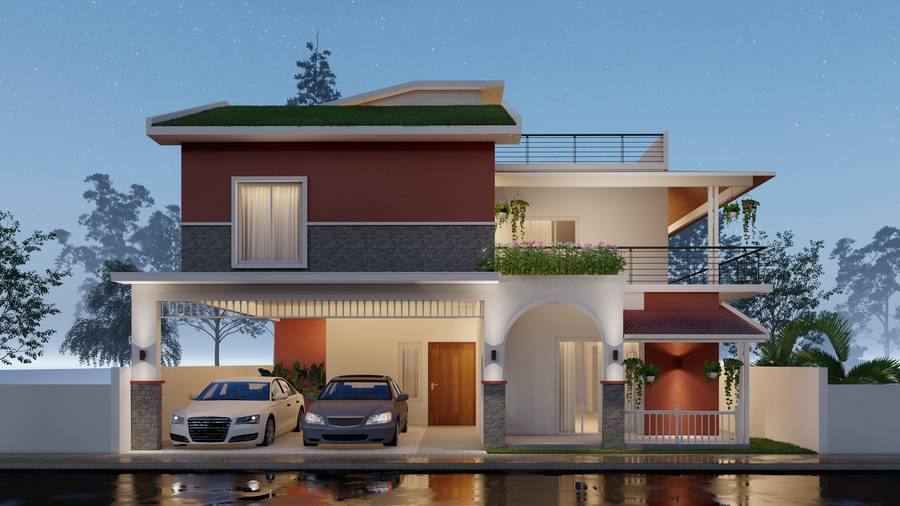 Modern two-storey house built for Mrs Asmi in Rajanakunte, Bangalore by Golden Homes Constructions