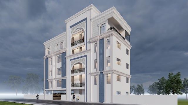 Elevation option, corner view, 80x30 East-Facing Residence 3D design