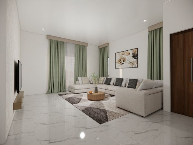 Living room, 80x30 East-Facing Residence 3D design