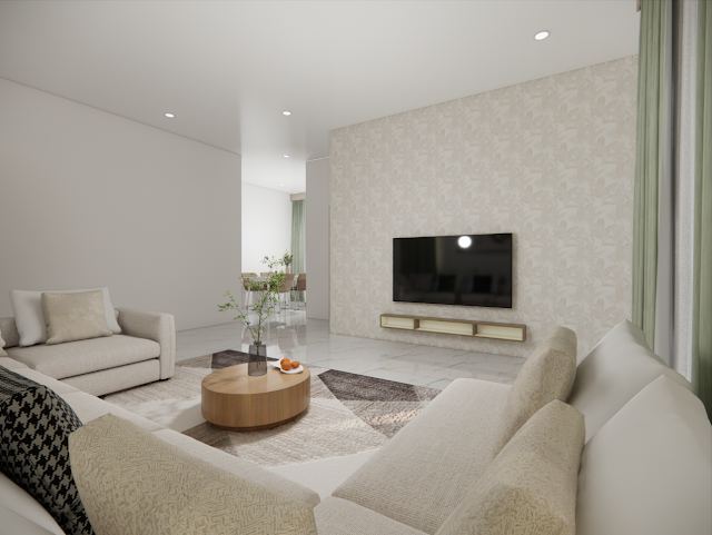 Living room, 80x30 East-Facing Residence 3D design