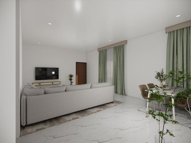 Living room, 80x30 East-Facing Residence 3D design