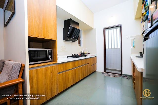 Kitchen with tall unit and appliances, Mr Arun M's home, San Siri Residency, Yelahanka