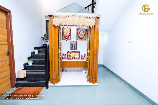 Pooja room beside the staircase, Mr Arun M's home, San Siri Residency, Yelahanka
