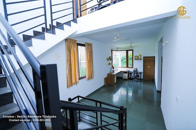 Staircase and upper lobby, Mr Arun M's home, San Siri Residency, Yelahanka