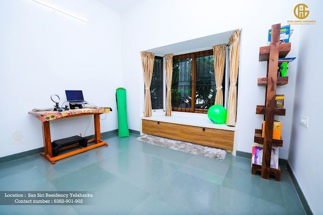 Study corner in bedroom, Mr Arun M's home, San Siri Residency, Yelahanka