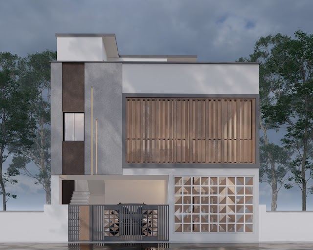 Elevation with closed facade, Deepika Residence 3D design