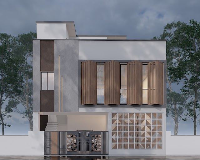 Elevation with half-fold facade, Deepika Residence 3D design