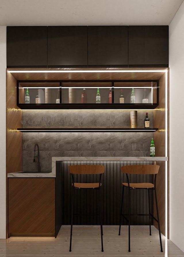 Bar counter, Jeevan Flat Interiors 3D design