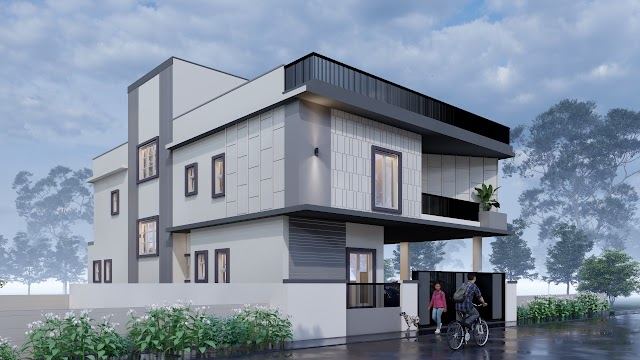 Elevation view from the corner, Sebastian Residence 3D design