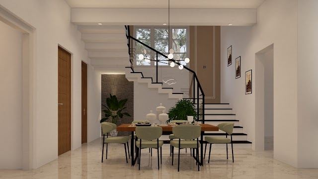 Living and dining with staircase, Sebastian Residence 3D design