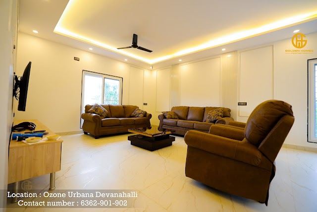 Living room interiors by Golden Homes, Ozone Urbana, Devanahalli