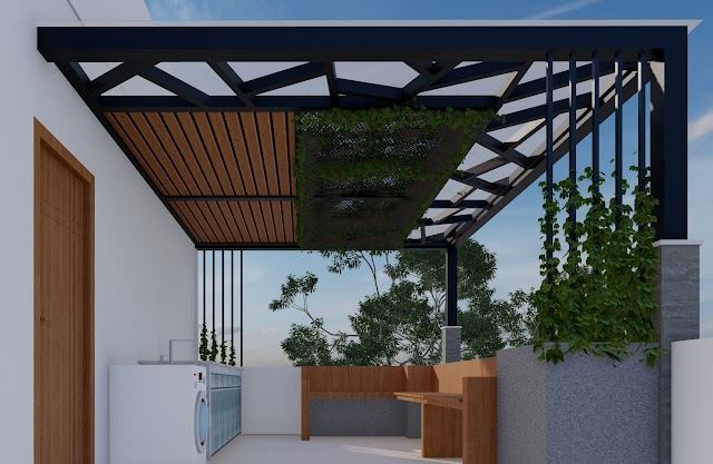 Terrace with pergola, Sunil Residence 3D design