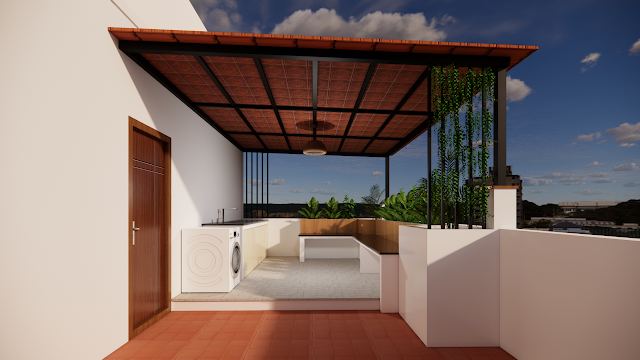 Terrace with pergola, Sunil Residence 3D design