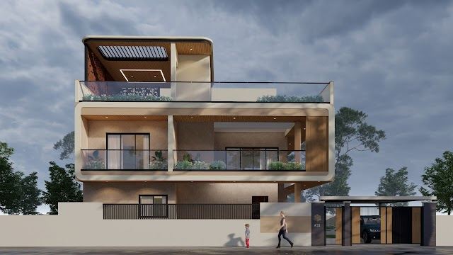 Front elevation, Venugopal Residence 3D design