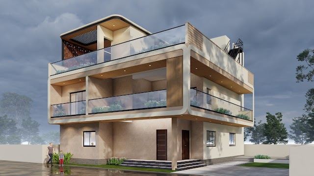 Elevation view, Venugopal Residence 3D design
