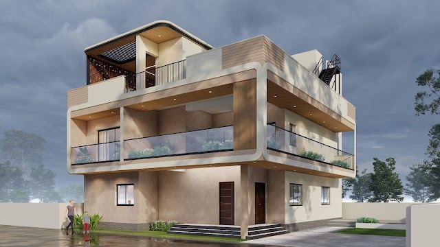 Elevation view, Venugopal Residence 3D design