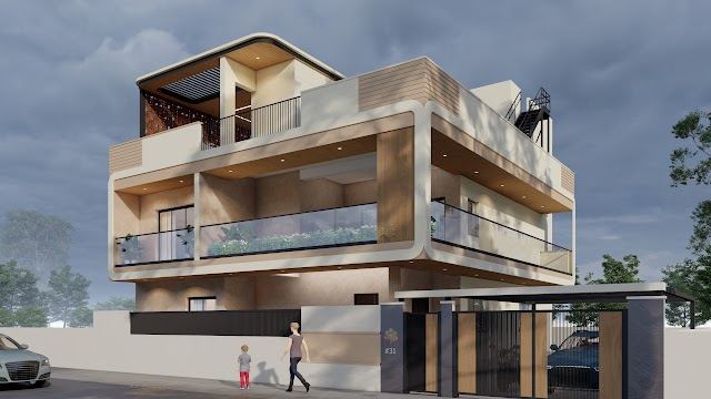Elevation view, Venugopal Residence 3D design